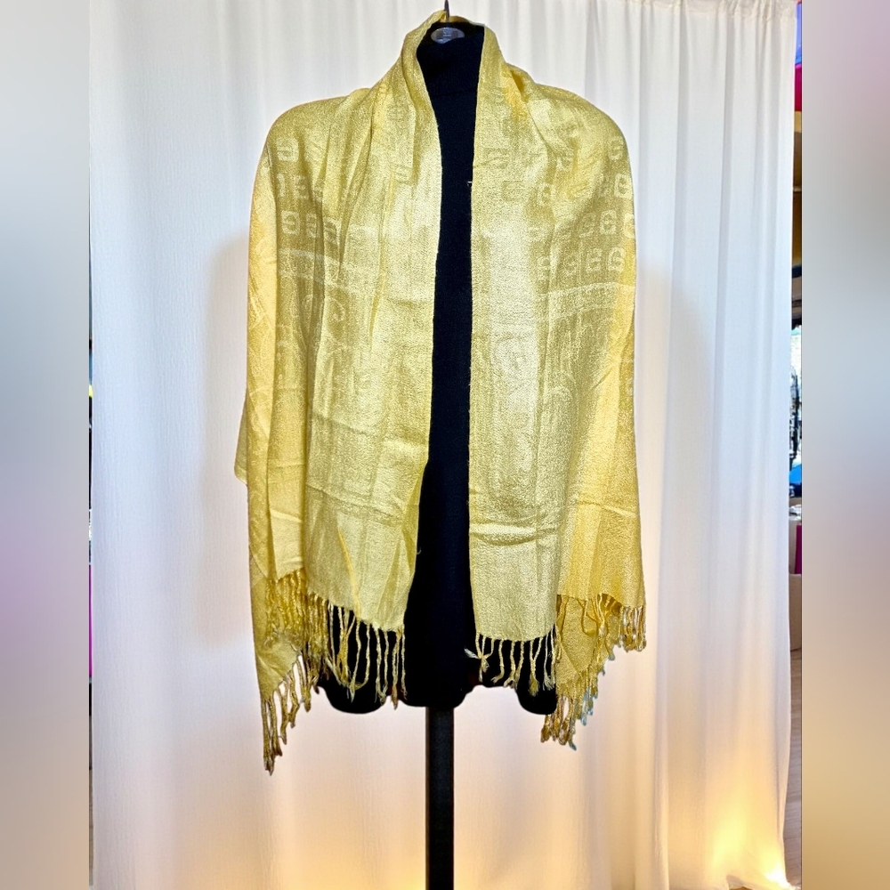 Pashmina & Silk Vibrant Yellow Cashmere Shawl Scarf Wrap